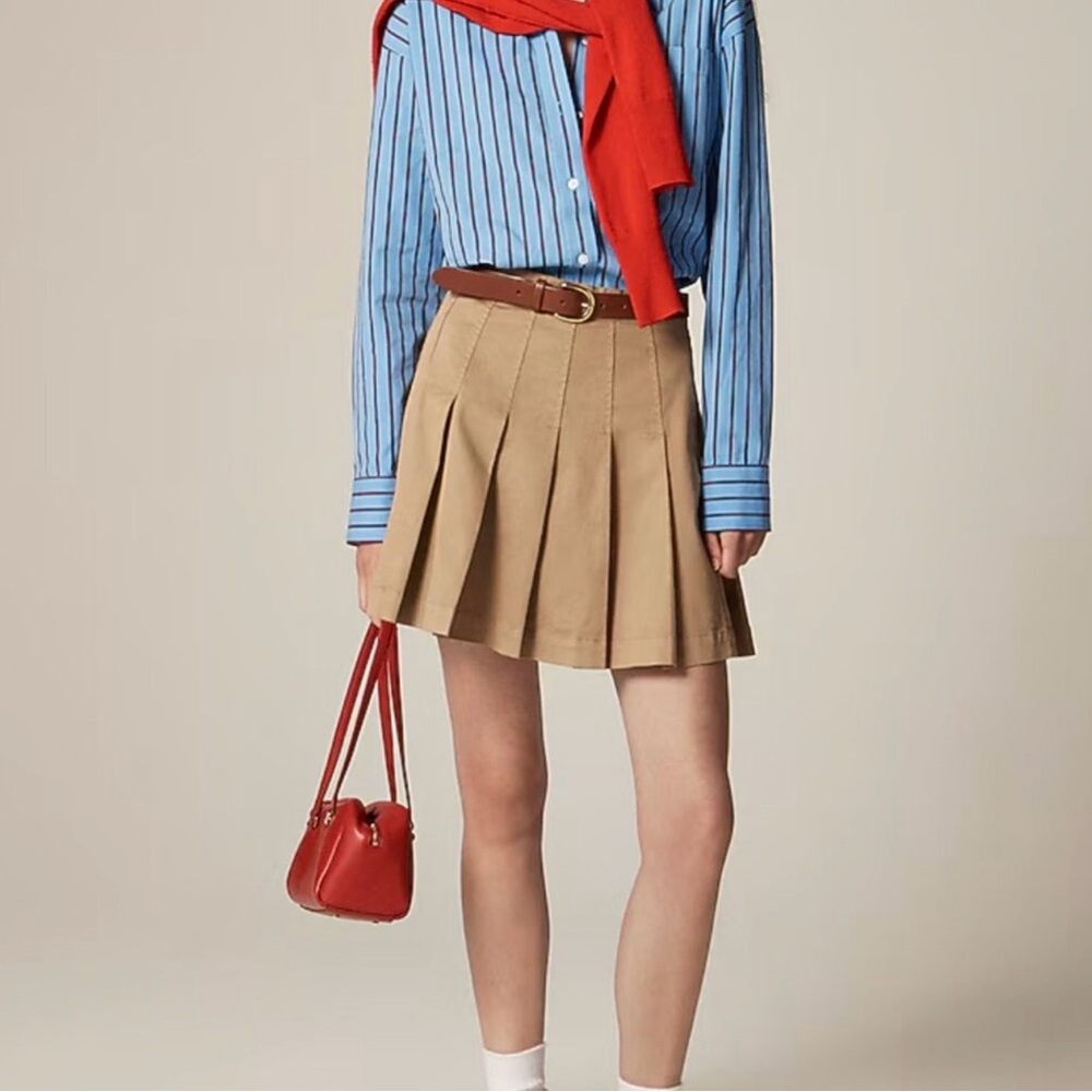 NWT J. Crew Pleated Mini Skirt Chino Camel